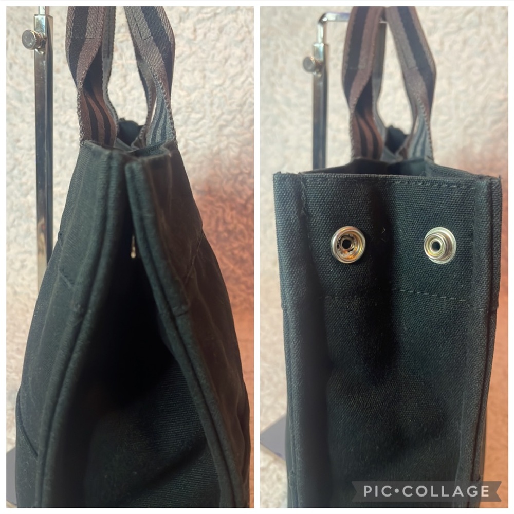 Hermes Large Canvas Fourre Tout Striped Cotton GM Shoulder Tote Bag Black Gray - Picture 8 of 16